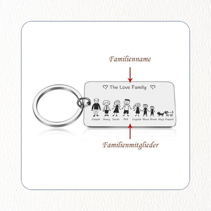 Chril - Schlüsselanhänger Familie Name und Zeichnung Motiv personalisiert individuell Geschenk Weihnachtsgeschenk Familiengeschenk Gravur – Maße eckig 2,7x4,5cm rund 3,0cm Edelstahl Mama Papa Eltern Tochter Sohn Neffe Schwiegersohn Oma Opa Tante Onkel Hund Katze Liebster Valentinstag Erinnerung ganze Familie Familienanhänger Familienmitglieder 9 Personen bestfriend summer sale winter sale Angebot