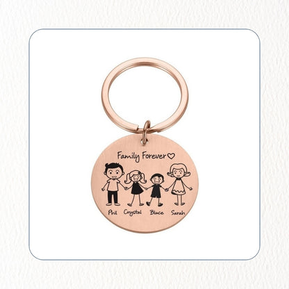 Chril - Schlüsselanhänger Familie Name und Zeichnung Motiv personalisiert individuell Geschenk Weihnachtsgeschenk Familiengeschenk Gravur – Maße eckig 2,7x4,5cm rund 3,0cm Edelstahl Mama Papa Eltern Tochter Sohn Neffe Schwiegersohn Oma Opa Tante Onkel Hund Katze Liebster Valentinstag Erinnerung ganze Familie Familienanhänger Familienmitglieder 9 Personen bestfriend summer sale winter sale Angebot