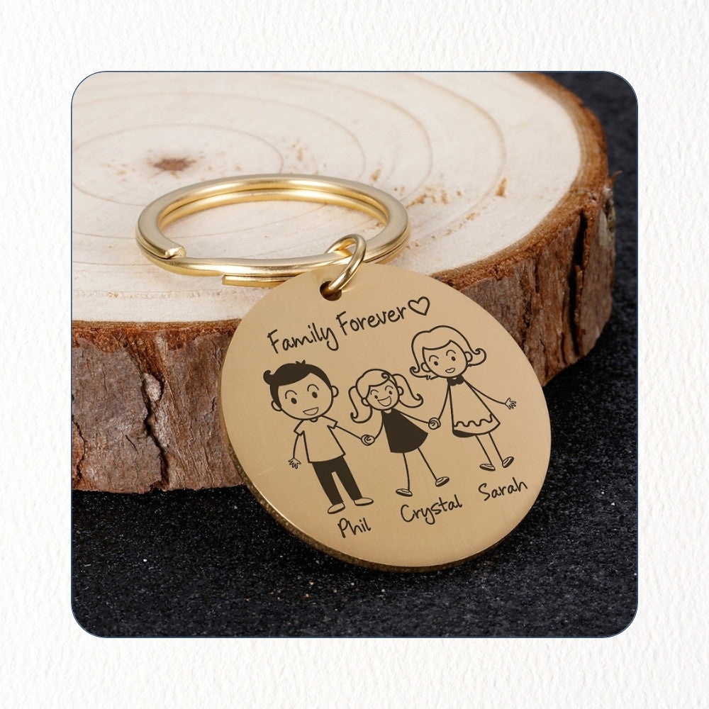 Chril - Schlüsselanhänger Familie Name und Zeichnung Motiv personalisiert individuell Geschenk Weihnachtsgeschenk Familiengeschenk Gravur – Maße eckig 2,7x4,5cm rund 3,0cm Edelstahl Mama Papa Eltern Tochter Sohn Neffe Schwiegersohn Oma Opa Tante Onkel Hund Katze Liebster Valentinstag Erinnerung ganze Familie Familienanhänger Familienmitglieder 9 Personen bestfriend summer sale winter sale Angebot