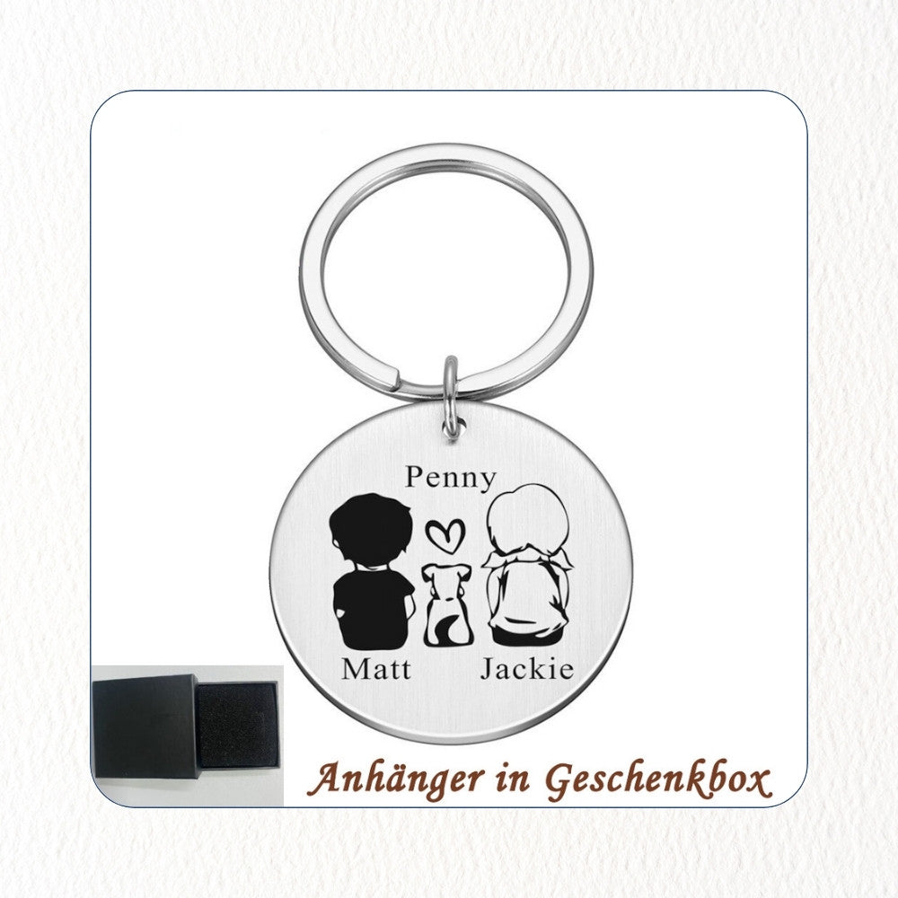 Chril - Schlüsselanhänger Familie Name und Zeichnung Motiv personalisiert individuell Geschenk Weihnachtsgeschenk Familiengeschenk Gravur – Maße eckig 2,7x4,5cm rund 3,0cm Edelstahl Mama Papa Eltern Tochter Sohn Neffe Schwiegersohn Oma Opa Tante Onkel Hund Katze Liebster Valentinstag Erinnerung ganze Familie Familienanhänger Familienmitglieder 9 Personen bestfriend summer sale winter sale Angebot