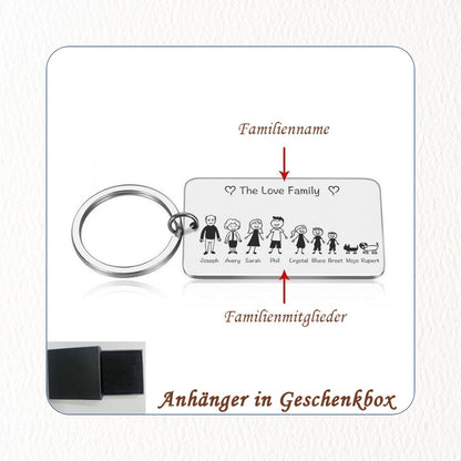 Chril - Schlüsselanhänger Familie Name und Zeichnung Motiv personalisiert individuell Geschenk Weihnachtsgeschenk Familiengeschenk Gravur – Maße eckig 2,7x4,5cm rund 3,0cm Edelstahl Mama Papa Eltern Tochter Sohn Neffe Schwiegersohn Oma Opa Tante Onkel Hund Katze Liebster Valentinstag Erinnerung ganze Familie Familienanhänger Familienmitglieder 9 Personen bestfriend summer sale winter sale Angebot