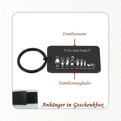 Chril - Schlüsselanhänger Familie Name und Zeichnung Motiv personalisiert individuell Geschenk Weihnachtsgeschenk Familiengeschenk Gravur – Maße eckig 2,7x4,5cm rund 3,0cm Edelstahl Mama Papa Eltern Tochter Sohn Neffe Schwiegersohn Oma Opa Tante Onkel Hund Katze Liebster Valentinstag Erinnerung ganze Familie Familienanhänger Familienmitglieder 9 Personen bestfriend summer sale winter sale Angebot