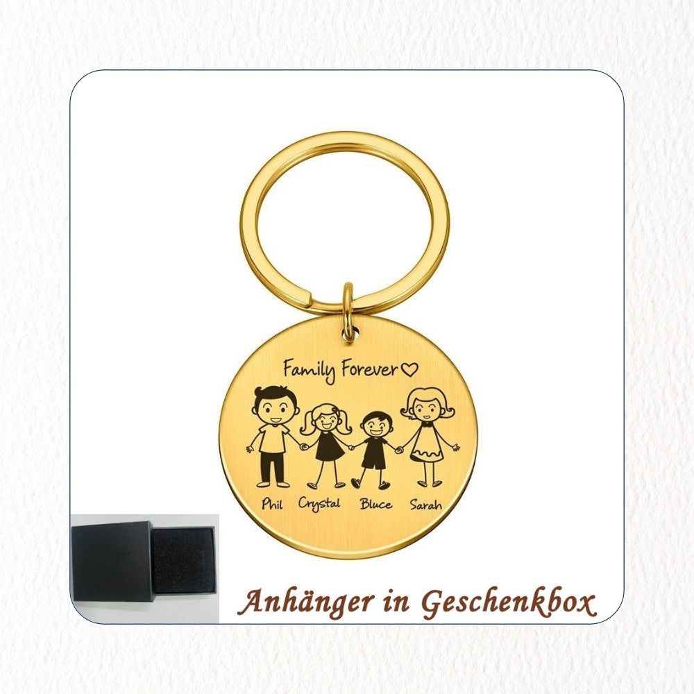 Chril - Schlüsselanhänger Familie Name und Zeichnung Motiv personalisiert individuell Geschenk Weihnachtsgeschenk Familiengeschenk Gravur – Maße eckig 2,7x4,5cm rund 3,0cm Edelstahl Mama Papa Eltern Tochter Sohn Neffe Schwiegersohn Oma Opa Tante Onkel Hund Katze Liebster Valentinstag Erinnerung ganze Familie Familienanhänger Familienmitglieder 9 Personen bestfriend summer sale winter sale Angebot