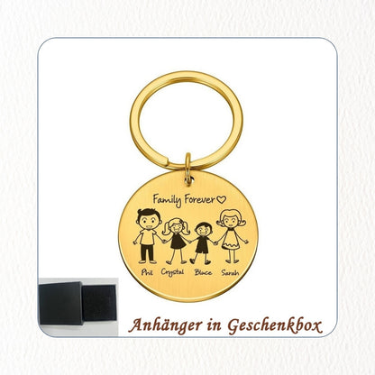 Chril - Schlüsselanhänger Familie Name und Zeichnung Motiv personalisiert individuell Geschenk Weihnachtsgeschenk Familiengeschenk Gravur – Maße eckig 2,7x4,5cm rund 3,0cm Edelstahl Mama Papa Eltern Tochter Sohn Neffe Schwiegersohn Oma Opa Tante Onkel Hund Katze Liebster Valentinstag Erinnerung ganze Familie Familienanhänger Familienmitglieder 9 Personen bestfriend summer sale winter sale Angebot