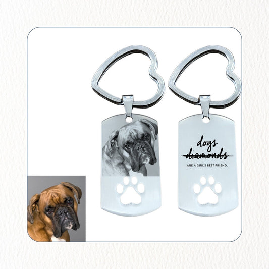 Chril - Schlüsselanhänger dogs not diamonds ARE A GIRL'S BEST FRIEND Hund Katze Schlüsselanhänger Gravur mit Bild und Pfote Motiv personalisiert individuell Geschenk Weihnachtsgeschenk Familiengeschenk Gravur Marilyn Monroe Song Diamonds are a Girl’s Best Friend Edelstahl Liebster Erinnerung bestfriend summer sale winter sale Angebot