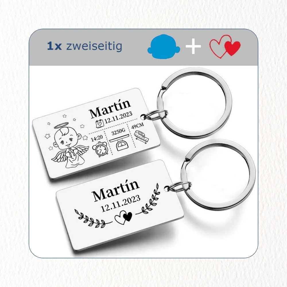 Chril - Schlüsselanhänger Baby Neugeborenes Schlüsselanhänger personalisiert Name Maße - 2,5cm Motiv personalisiert individuell Geschenk Weihnachtsgeschenk Gravur Edelstahl rund Geburtsdatum Geburtsdaten graviert Mama Papa Eltern Tochter Sohn Neffe Schwiegersohn Erinnerung Liebe Gedenken Geburt Elternzeit einzigartig Gewicht Größe Höhe Junge Mädchen Babyboy Babygirl Anhänger