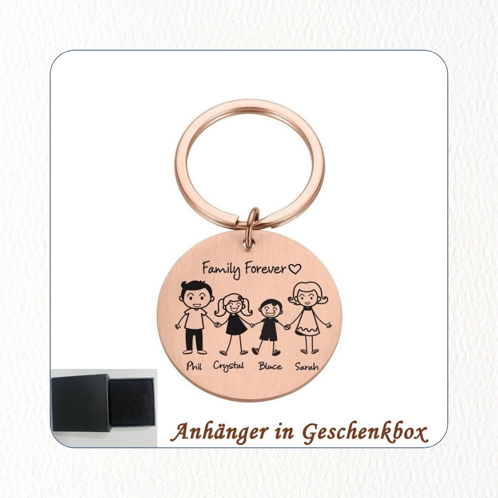 Chril - Schlüsselanhänger Familie Name und Zeichnung Motiv personalisiert individuell Geschenk Weihnachtsgeschenk Familiengeschenk Gravur – Maße eckig 2,7x4,5cm rund 3,0cm Edelstahl Mama Papa Eltern Tochter Sohn Neffe Schwiegersohn Oma Opa Tante Onkel Hund Katze Liebster Valentinstag Erinnerung ganze Familie Familienanhänger Familienmitglieder 9 Personen bestfriend summer sale winter sale Angebot