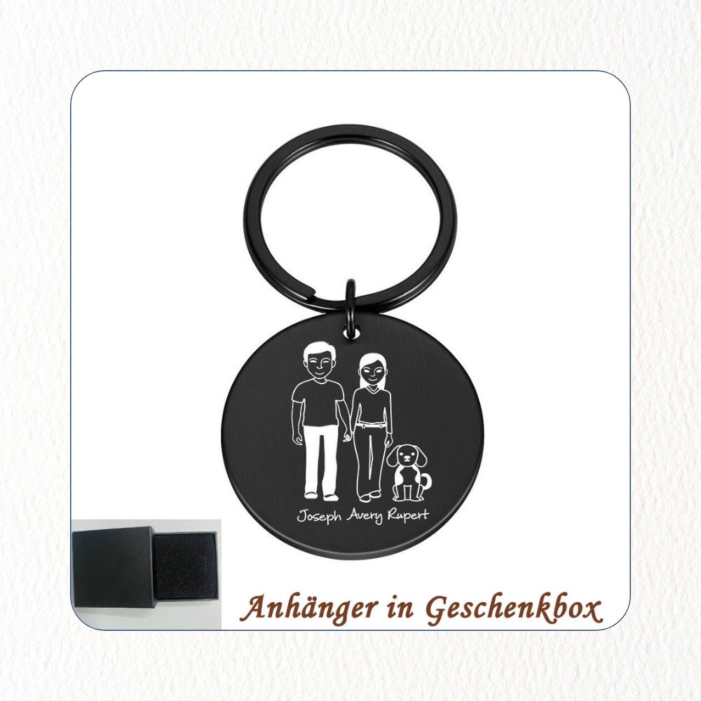 Chril - Schlüsselanhänger Familie Name und Zeichnung Motiv personalisiert individuell Geschenk Weihnachtsgeschenk Familiengeschenk Gravur – Maße eckig 2,7x4,5cm rund 3,0cm Edelstahl Mama Papa Eltern Tochter Sohn Neffe Schwiegersohn Oma Opa Tante Onkel Hund Katze Liebster Valentinstag Erinnerung ganze Familie Familienanhänger Familienmitglieder 9 Personen bestfriend summer sale winter sale Angebot