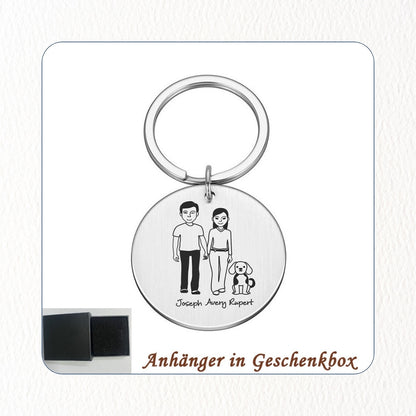 Chril - Schlüsselanhänger Familie Name und Zeichnung Motiv personalisiert individuell Geschenk Weihnachtsgeschenk Familiengeschenk Gravur – Maße eckig 2,7x4,5cm rund 3,0cm Edelstahl Mama Papa Eltern Tochter Sohn Neffe Schwiegersohn Oma Opa Tante Onkel Hund Katze Liebster Valentinstag Erinnerung ganze Familie Familienanhänger Familienmitglieder 9 Personen bestfriend summer sale winter sale Angebot