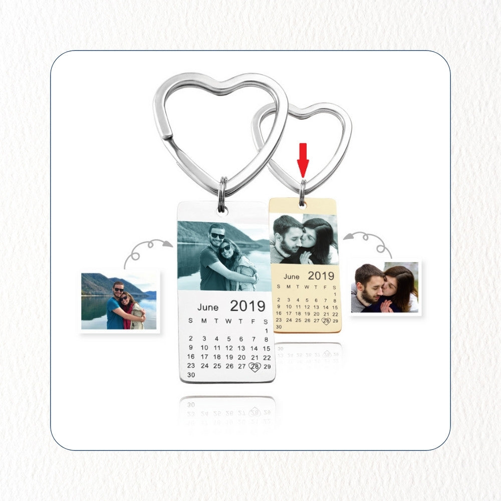 Chril - Liebes Schlüsselanhänger Jahrestag benutzerdefiniert Foto und Tag Kalender Gravur Datum