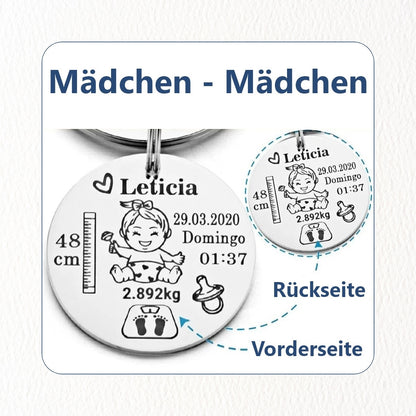 Chril - Schlüsselanhänger Baby Neugeborenes Schlüsselanhänger personalisiert Name Maße - 2,5cm Motiv personalisiert individuell Geschenk Weihnachtsgeschenk Gravur Edelstahl rund Geburtsdatum Geburtsdaten graviert Mama Papa Eltern Tochter Sohn Neffe Schwiegersohn Erinnerung Liebe Gedenken Geburt Elternzeit einzigartig Gewicht Größe Höhe Junge Mädchen Babyboy Babygirl Anhänger