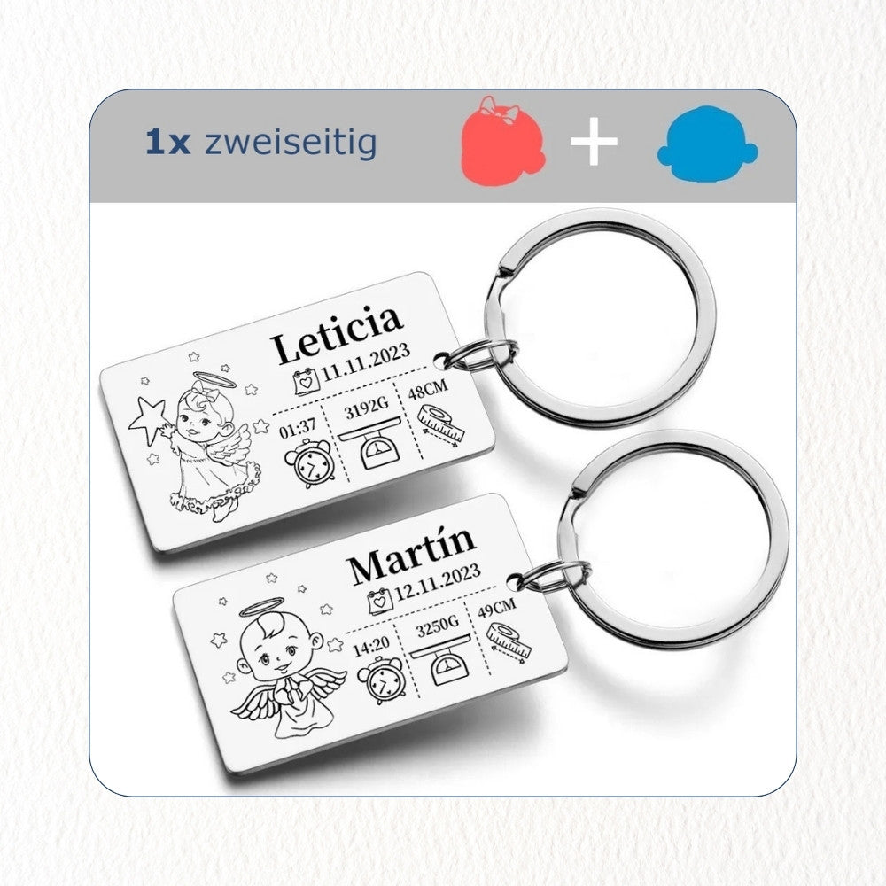 Chril - Schlüsselanhänger Baby Neugeborenes Schlüsselanhänger personalisiert Name Maße - 2,5cm Motiv personalisiert individuell Geschenk Weihnachtsgeschenk Gravur Edelstahl rund Geburtsdatum Geburtsdaten graviert Mama Papa Eltern Tochter Sohn Neffe Schwiegersohn Erinnerung Liebe Gedenken Geburt Elternzeit einzigartig Gewicht Größe Höhe Junge Mädchen Babyboy Babygirl Anhänger